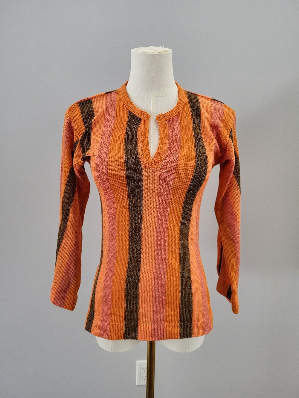 Vintage La Squadra Stripe Knit Top S Orange 70s 80s Keyhole Retro